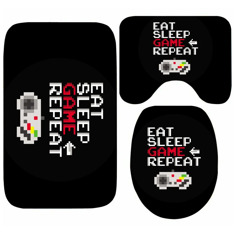 

Novelty Hot Eat Sleep Game Repeat Bath Mat for Bathroom Non Slip Toilet Shower Floor Carpet Gamer Gaming 3PCS Mat Set Home Decor