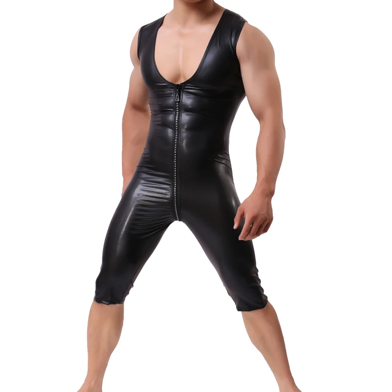 Мужское кожаное нижнее белье на молнии спереди|Нательные рубашки| |