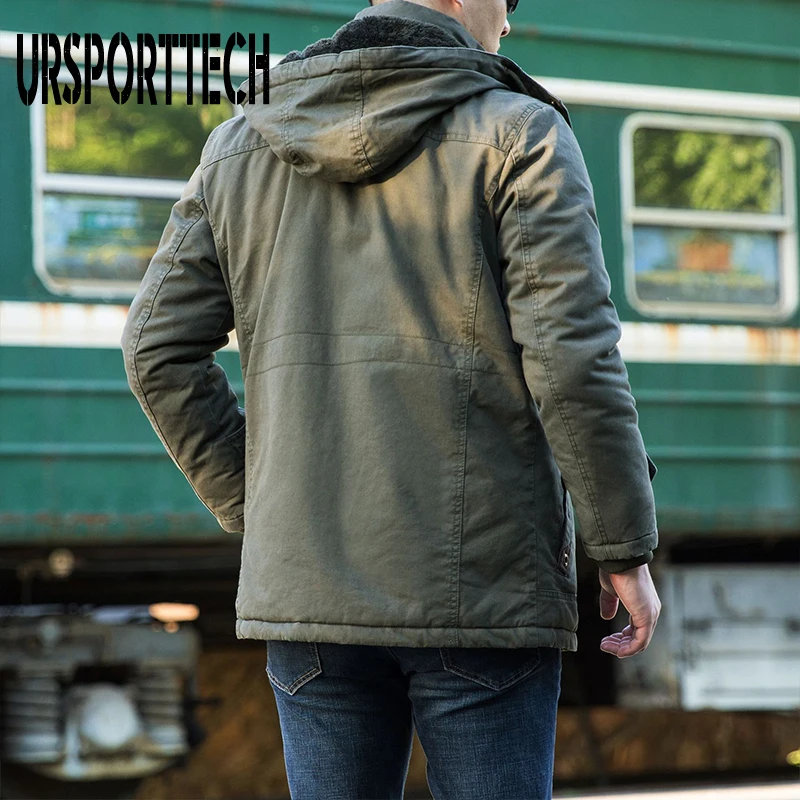 URSPORTTECH Новая модная мужская зимняя куртка пальто с капюшоном теплое мужское зимнее пальто повседневное приталенное Мужское пальто для мальчиков Большие размеры 5XL 6XL