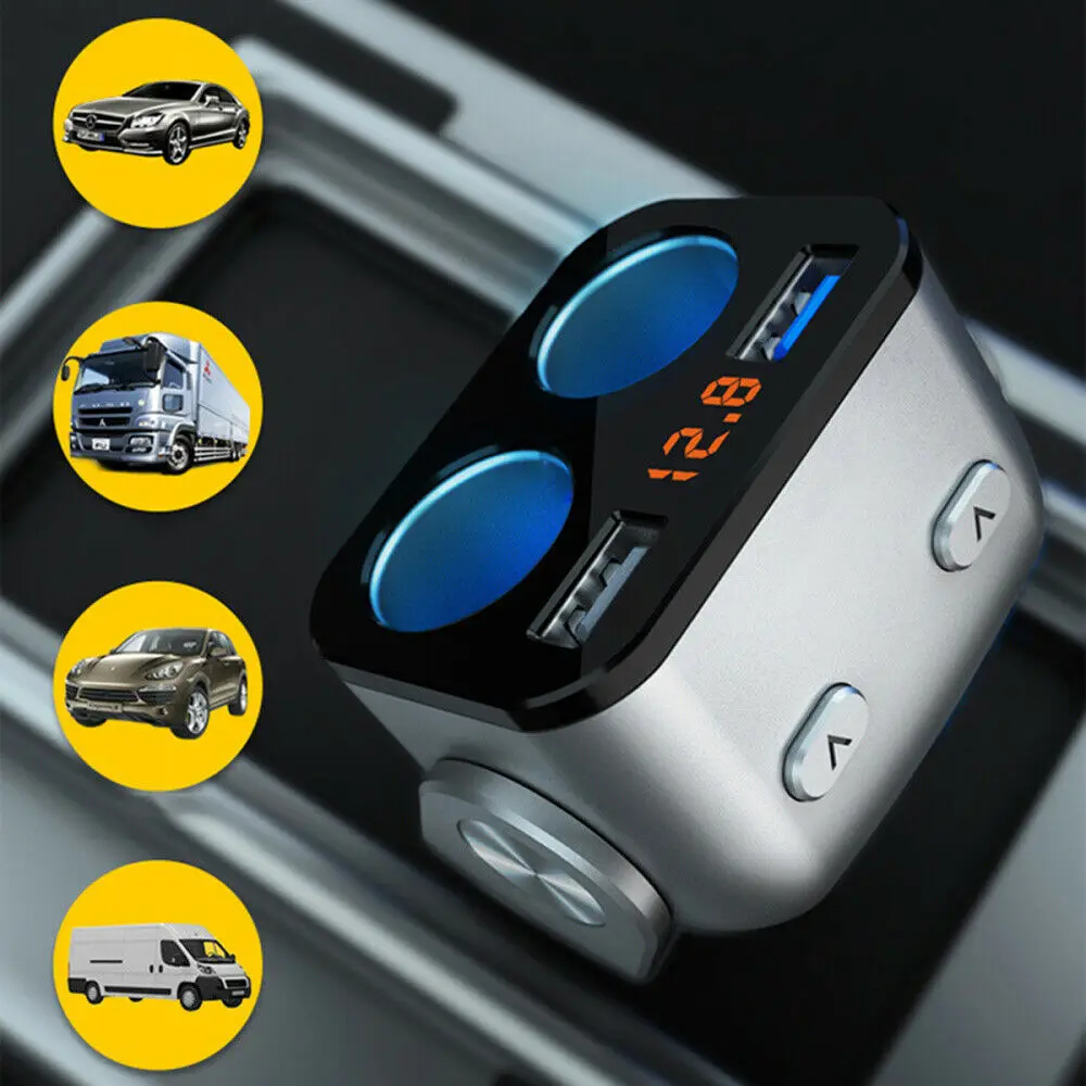 DC12-24V Car LCD Cigarette Lighter Socket Splitter Dual USB Port Power Adapter QC3.0 Fast Charger With LED Indicator | Автомобили и
