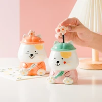 cat holding fish mug lovely kawaii ceramic water bottle with lid and spoon exquisite work home dormitory lovers coffee cup