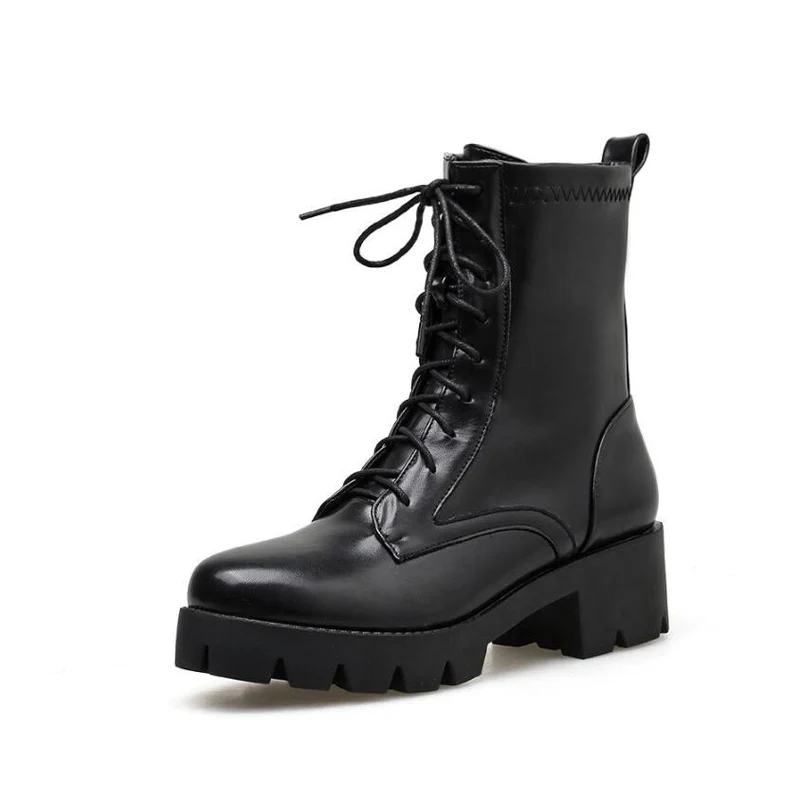 

Ботильоны женские на высокой платформе в стиле панк, модные мотоциклетные ботинки с пряжкой, водонепроницаемые сапоги из искусственной кож...