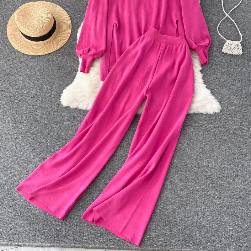 Женский костюм-двойка из топа и длинных брюк с высокой талией в Корейском стиле