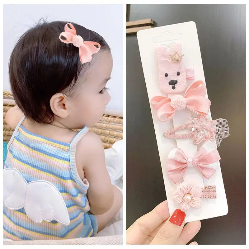 

5pcs/Set Mini Snap Clips for Baby Girls Cloth Cartoon Animal Bows Flower Toddlers Kids Princess Hairpins Girls Hair Accessories