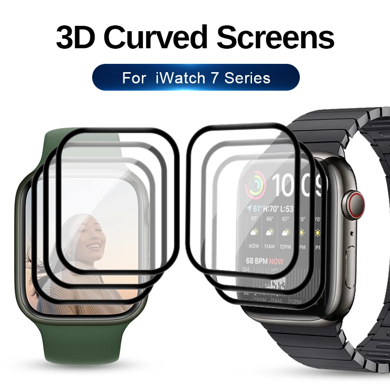 

3PCS 3D Curved Tempered Glass For Apple iWatch 7 Screen Protector For iwatch7 i watch 7 41 45 mm Smart strap Protective Film