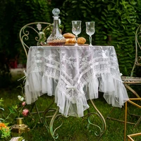 korean pastoral embroidery white lace tablecloth rectangular square round table home decor cutwork coffee tv table cover