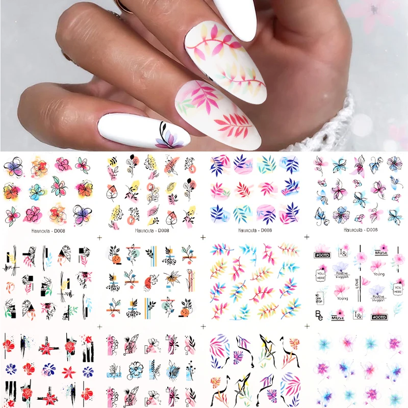 12Pcs Spring Colorful Floral Leaves Flowers Water Decals Stickers For Nails Butterfly Fruit Sliders DIY Manicures Accessories | Красота и