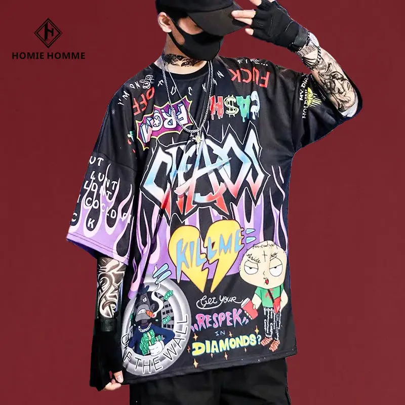 

Summer Harajuku Loose Male Streetwear Tshirt Oversize Graffiti T Shirt Cartoon Short Sleeve Men T Shirt Fashion Hip Hop T shirt