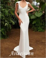 mermaid trumpet wedding dresses scoop neck floor length stretch satin sleeveless country simple with 2021