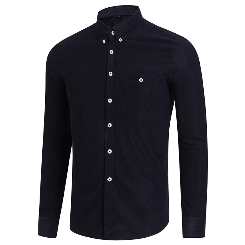 

Fall/winter men's shirt long-sleeved lapel casual large size single-breasted polyester corduroy buckle sleeve bottoming shirt