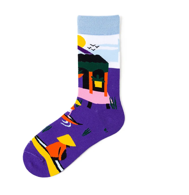 

Woman Socks 2020 Autumn New Socks Fashion CottonNovelty Happy Funny Men Woman Socks Casual Oil Painting Breathable Socks