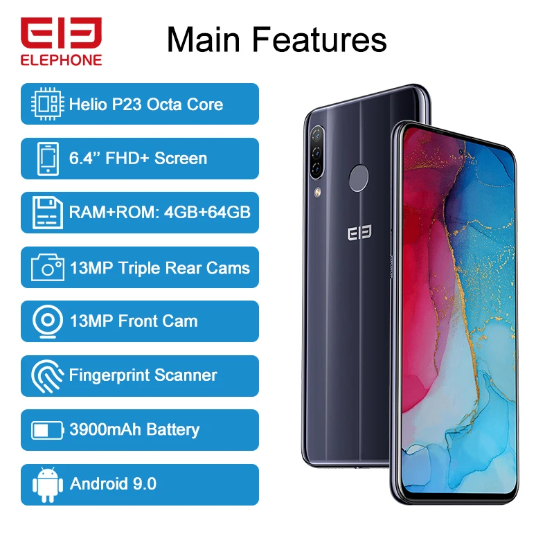 ELEPHONE A7H смартфон Helio P23 Octa Core 4 Гб 64 6 "Экран 13MP тройной камеры заднего вида сзади