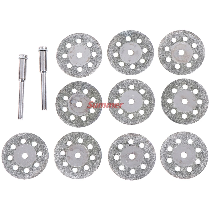 

New 10pcs/set 25mm Mini Diamond Saw Blade Silver Cutting Discs With 2X Connecting Shank For Dremel Drill Fit Rotary Tool