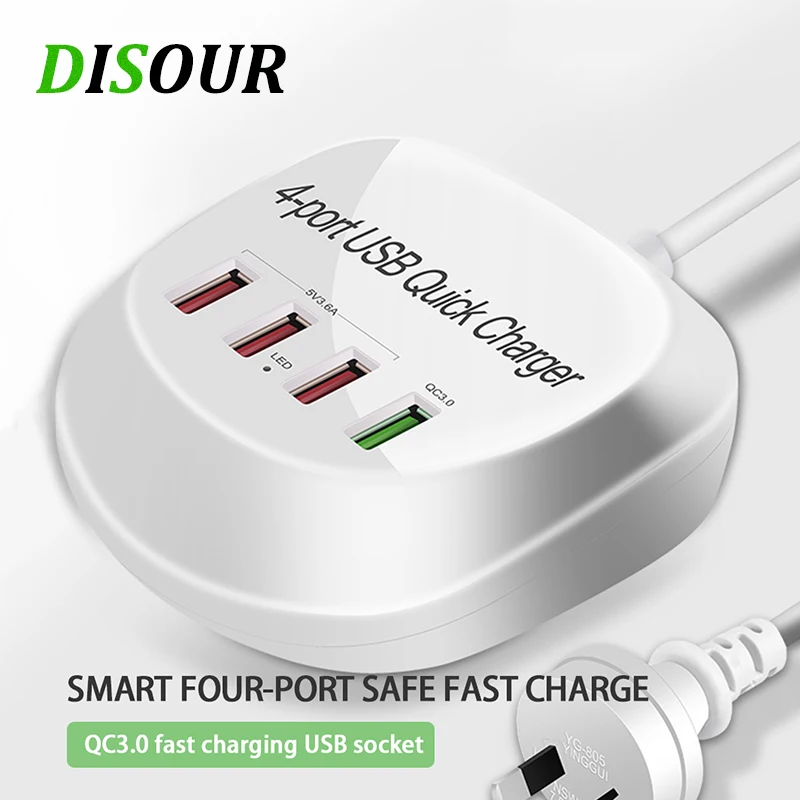 

DISOUR 4 Ports QC3.0 Quick Charger Multi-Function USB PD 20W Charger Type-C Smart Desktop Charging Adapter for Smartphone Tablet