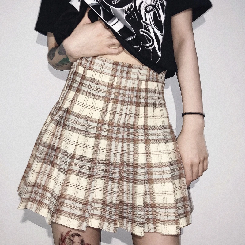 

2020 New Summer Skirt Women's Harajuku Pleated Skirt Vintage Loose High Waist a Skirt Cute Mini Skirt Student Skirt Female