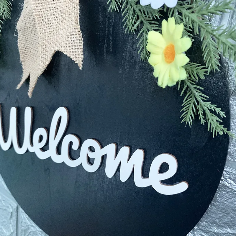 

Easter Creative Beautiful Revival Flower Ring Door Hanging Wooden Welcome Sign Hanging Plate Board Home Decoration Funny Gift