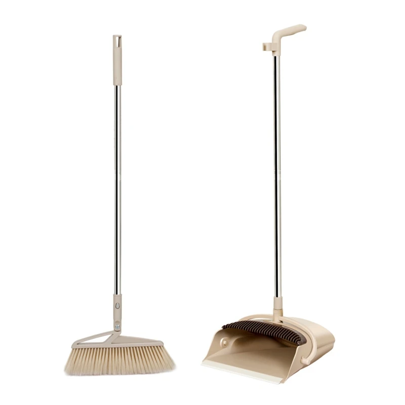 

4X7B Broom and Dustpan Set Cleans with Adjustable Long Handle for Home Kitchen Room Office Lobby Floor Use Upright Stand Up