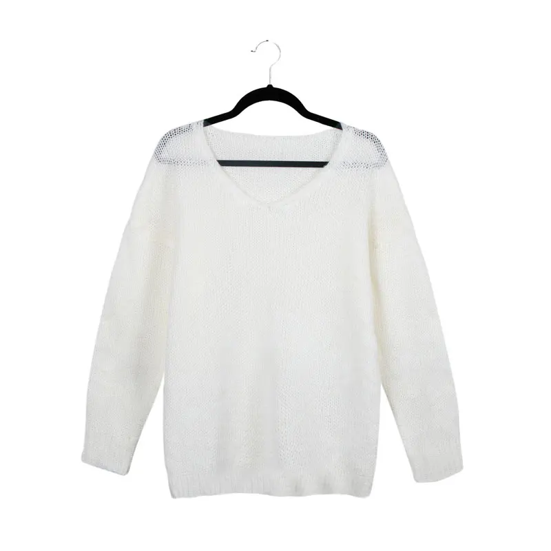 

Women Sweaters V Neck Solid Color Sweater woman Casual Long Sleeve Loose Knitted Sweater Top Winter Elegant Pullover