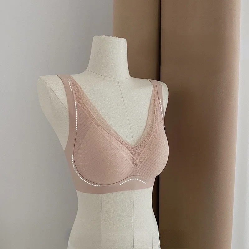 

French Style Light Weight Women Lace Bra Breathable Back Closure Adjustable Strap Soft Deep V Thin Lingerie Top