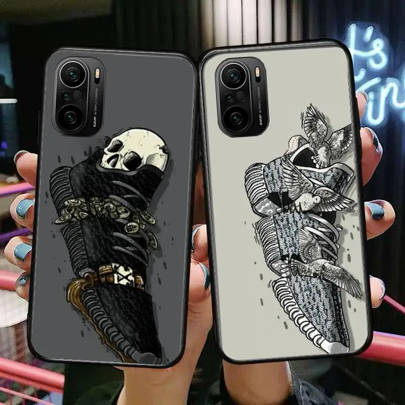 

Fashion sneakers Skeleton Phone Case For xiaomi redmi POCO F1 F2 F3 X3 Pro M3 9C 10T Lite NFC Black Cover Silicone Back Prett mi
