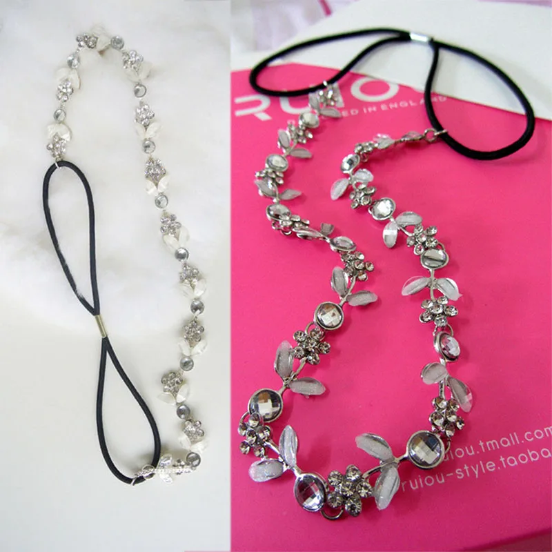 Леди Эластичный со стразами бриллиантовые повязки Свадебная повязка на голову с