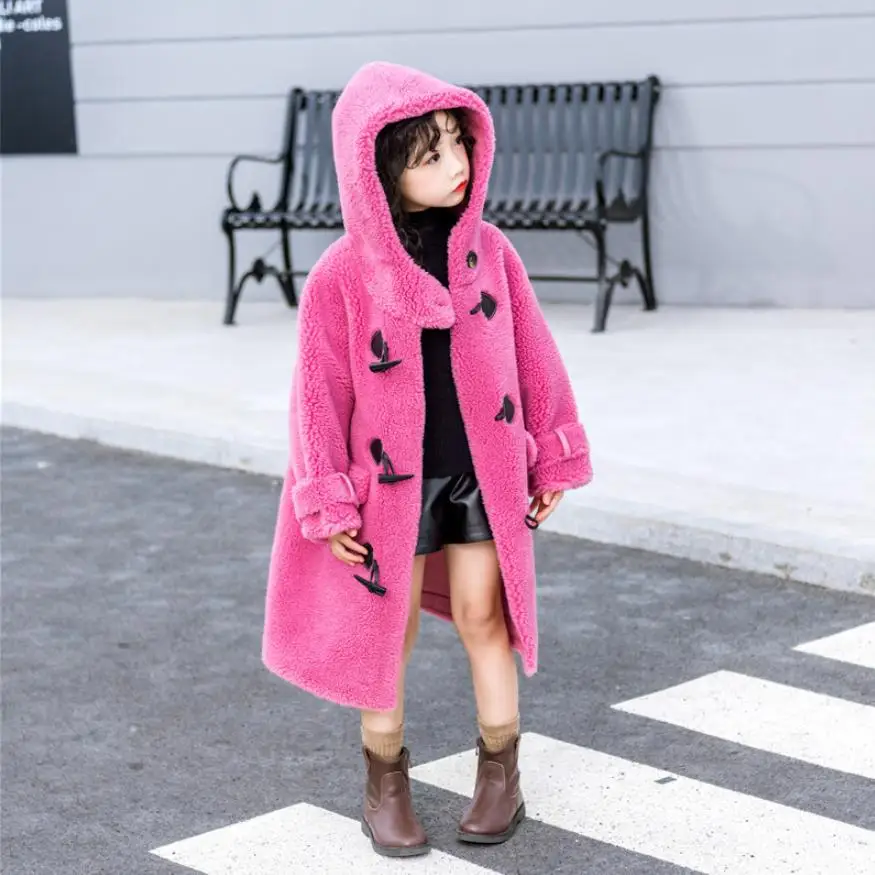 2020 зимнее плюшевое пальто из натуральной овечьей шерсти с капюшоном пуговицами