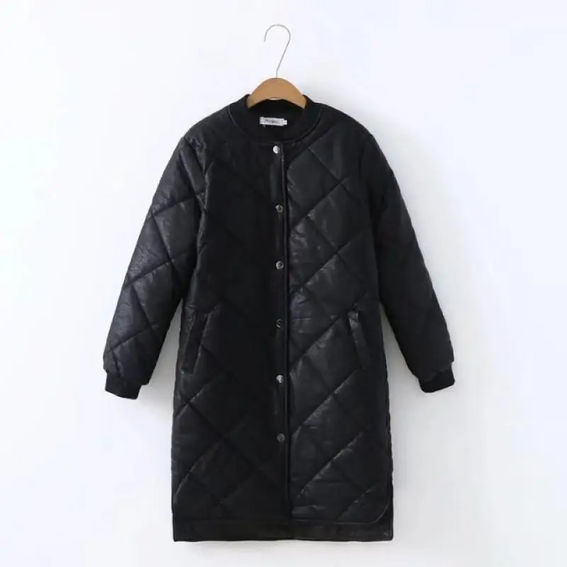 Женское пальто из искусственной кожи длинная хлопковая парка оверсайз в