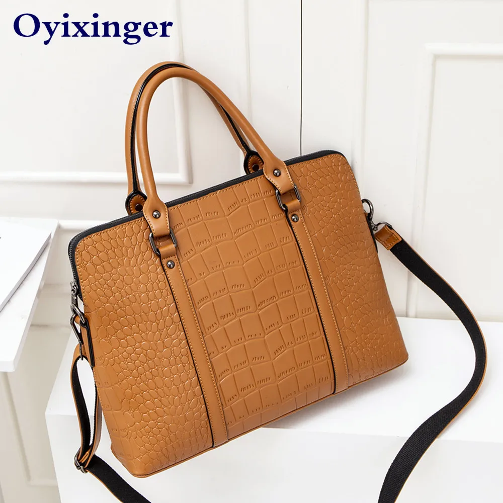Fashion Occupation Women Briefcase Office Work Shoulder Bag Female A4 File Package Ladies Leather Business Briefcases Handbags