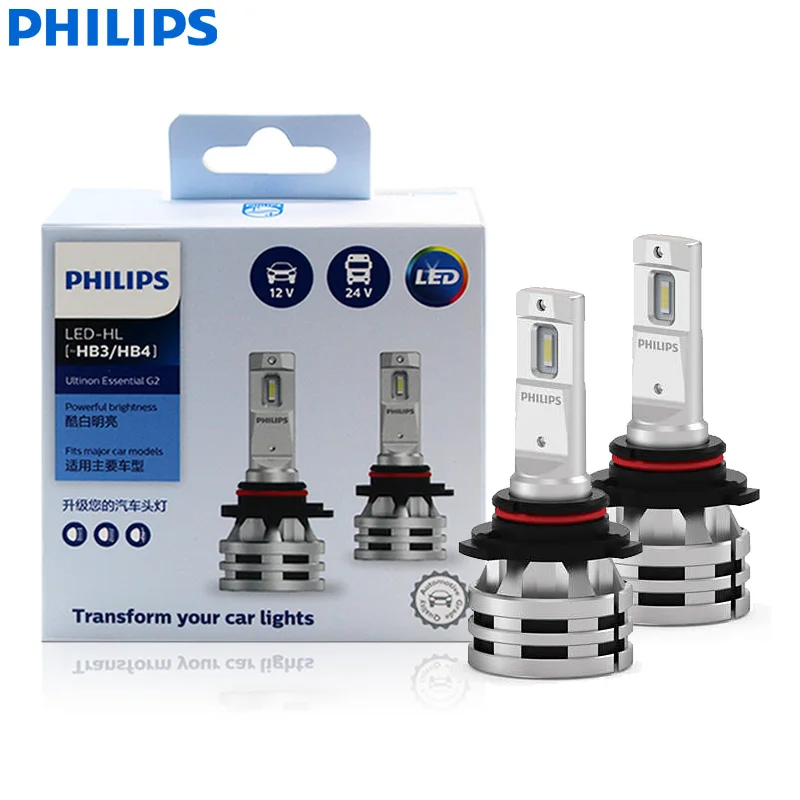 Philips-bombillas para faros delanteros de coche, bombillas LED 9005 9006 HB3 HB4 Ultinon Essential LED Gen2 24W LED G2 6500K, blanco frío, 11005UE2X2, 2 piezas