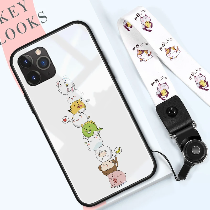 baisemengchong Для iphone 11 pro max 6,5 6,1 чехлы из закаленного стекла защитные чехлы для телефона с милым животным котом для iphone 11 pro стеклянная оболочка Крышка - Цвет: baisemengchong