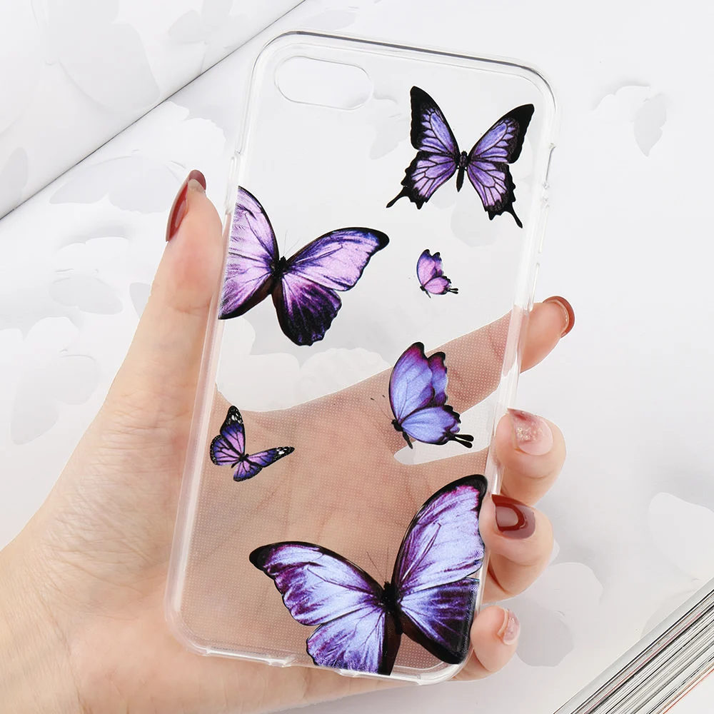 Чехол бабочка LCHULLE для IPhone 12 Mini 11 Pro Max X XR XS 7 8 Plus 6 6S SE2020 прозрачный мягкий