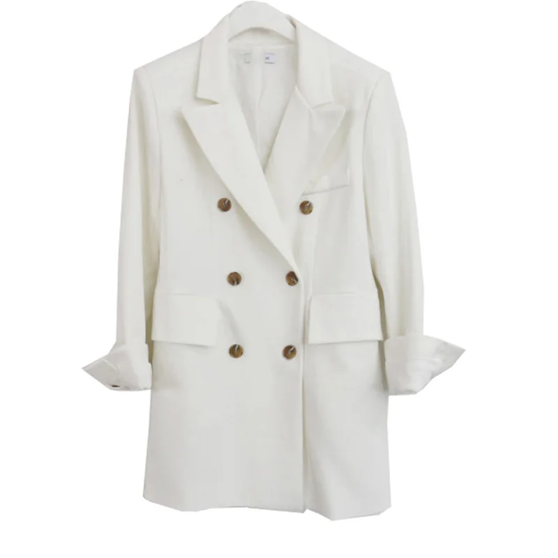 KINOMI модный двубортный Женский блейзер с зубчатым воротником приталенный Офисная