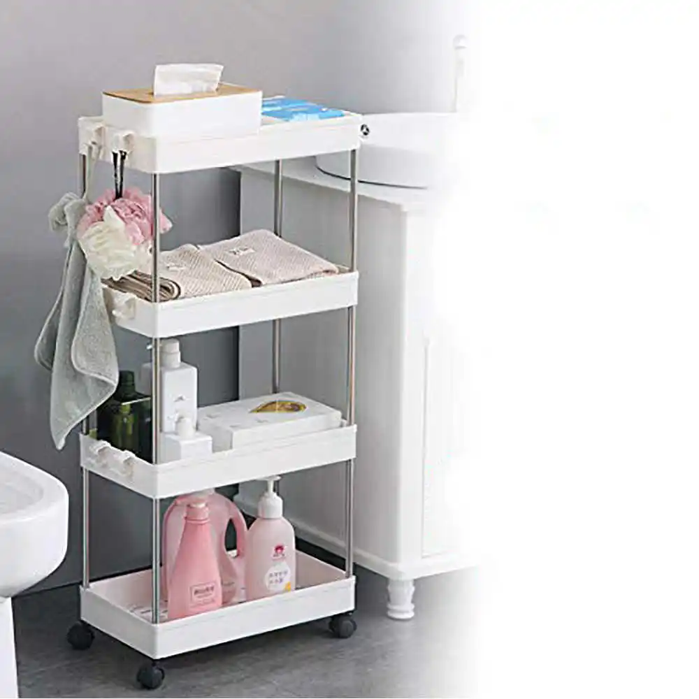 

Mobile 3/4 storage layer rack kitchen shelf of bathroom metal rolling cart basket wheels save holder space