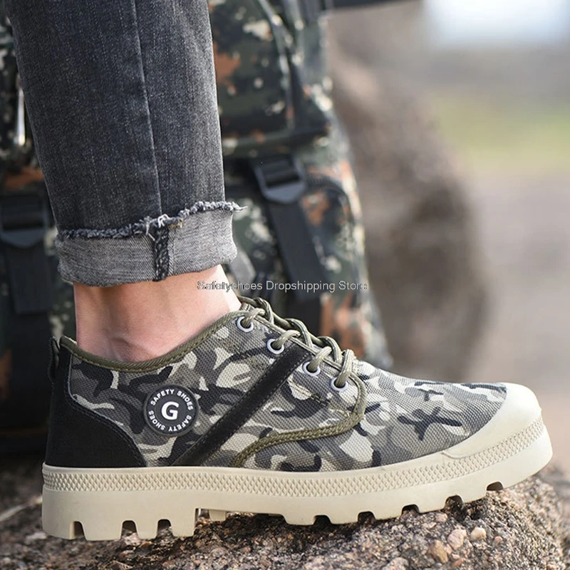 

Camouflage Safety Sheos Men Ankle Boots Steel Toe Kevlar Puncture Proof Work Sneakers High Top Male Work Shoes Man Winter Boots