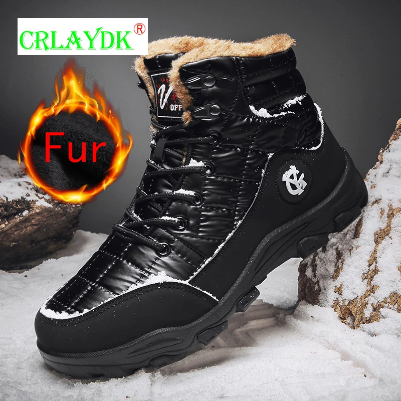 

CRLAYDK Fashion Winter Men Outdoor Snow Boots Fur Lined Keep Warm Hiking Insulated Shoes Casual Travel Ankle Waterproof Booties