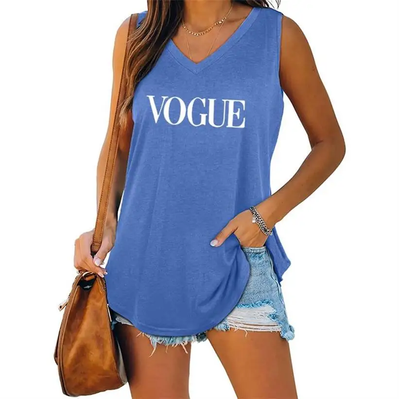 

2021 Vogue Print Tank Top Women Sleeveless Summer Graphic Vest Fashion Tops For Teens Vogue Woman Tshirt Camiseta Tirantes Mujer