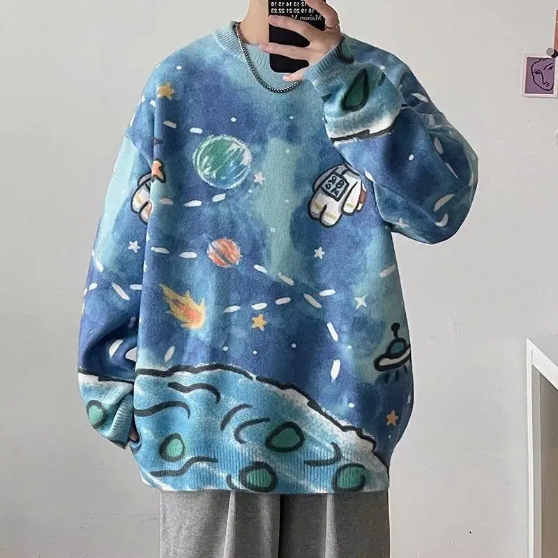 

Autumn new astronaut pattern sweater men's hip-hop tide brand sweater korean clothes mens sweaters knitted sweater pullover