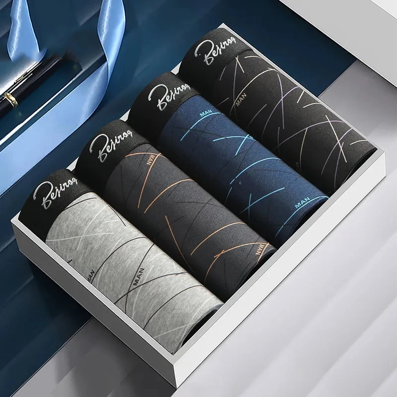 4Pcs/Lot Men's Underwear Boxer Pants Young Adult Boys' Boxer Pants Breathable Medium Waist Short Pants