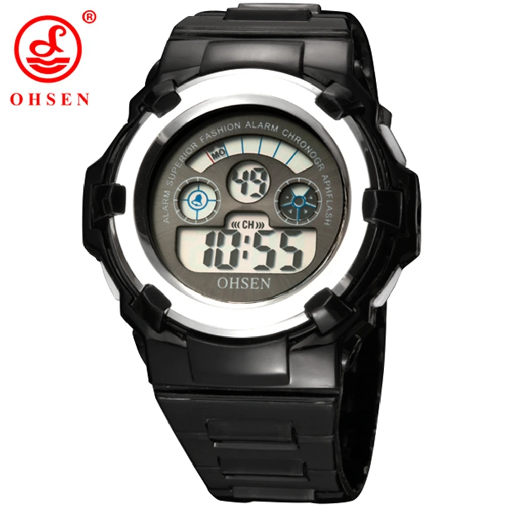Black watch OHSEN брендовые спортивные жк-часы, наручные часы для детей, девочек, цифровой дисплей, силиконовый ремешок для дайвинга, розовые милые модные цифровые часы - Цвет: Black watch
