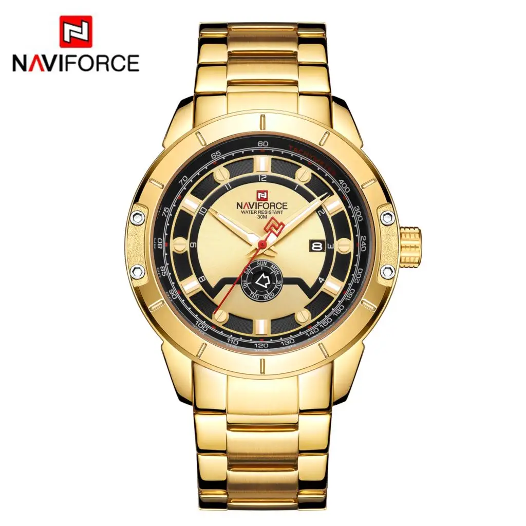 Gold Новые часы NAVIFORCE для мужчин s Топ люксовый бренд Мужские часы с полностью стальным корпусом кварцевые часы аналог водонепроницаемые спортивные армейские военные наручные часы - Цвет: Gold