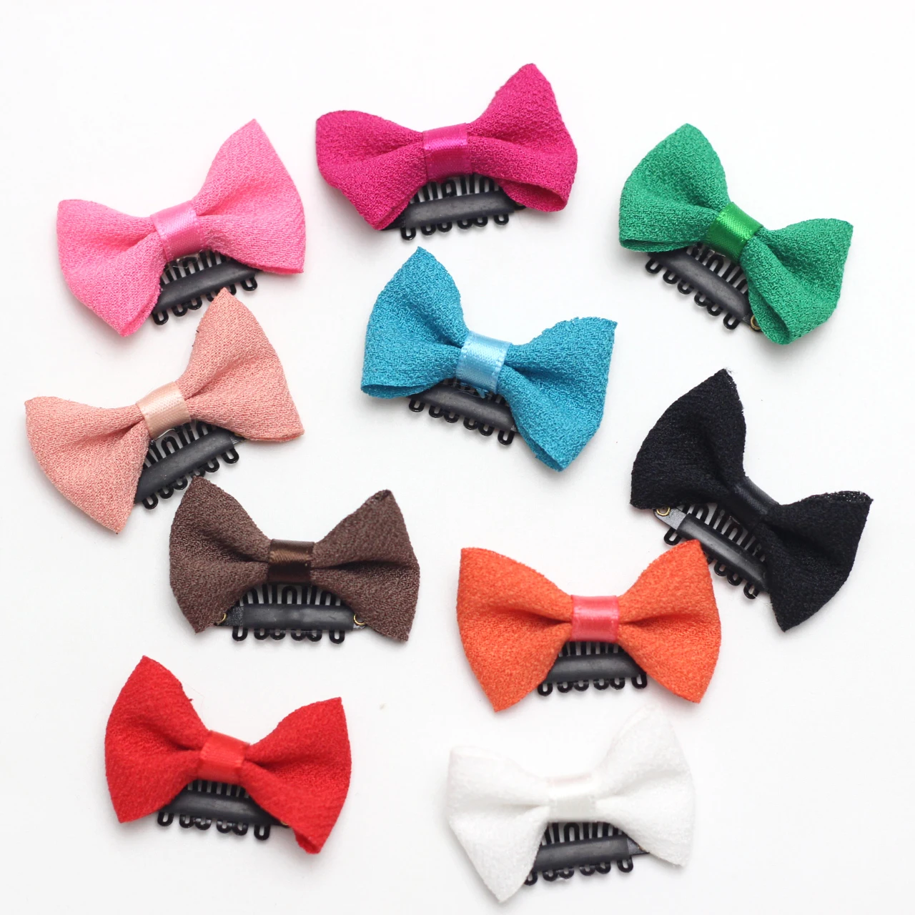 Lazo peque&ntilde;o de 1,6 "para beb&eacute;, lazos de gasa s&oacute;lidos, Mini pestillo de pelo fino, pinza de pelo para reci&eacute;n nacido, horquilla de Color caramelo, 10 Uds.-4