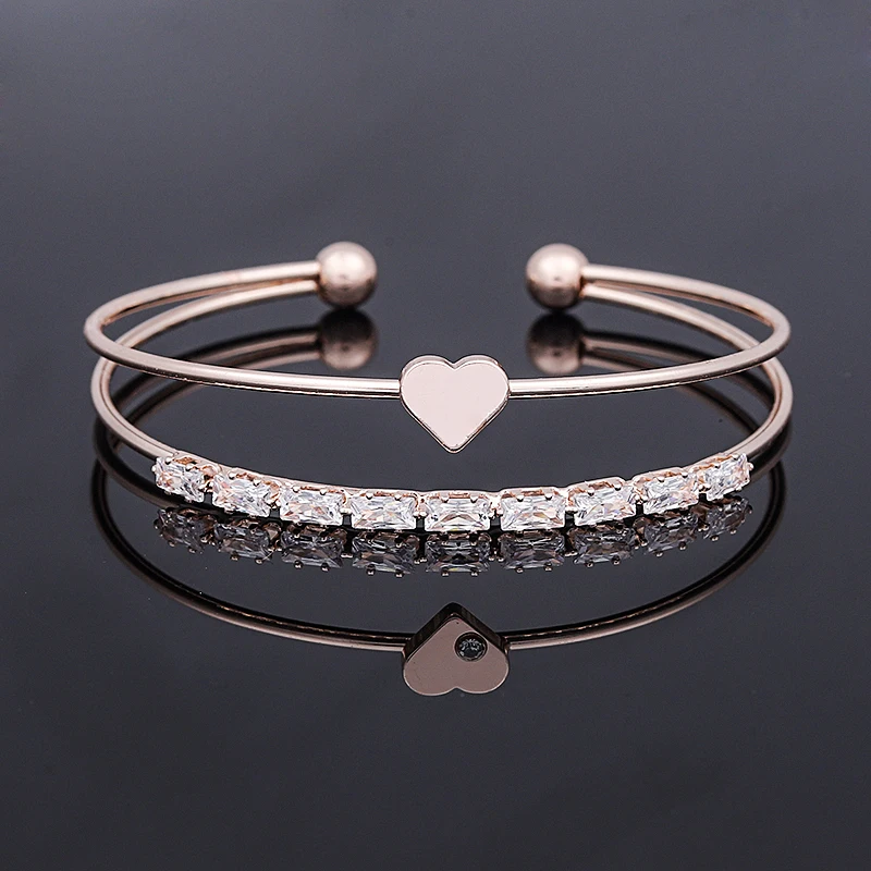 Модный бренд CZ циркония браслеты-манжеты BanglesJewelry для женщин мужчин розовое золото цвет Любовь цветок Открытый браслет подарок на день Святого Валентина