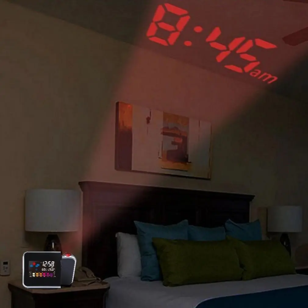 

LED Color Screen Alarm Clock Thermometer Table Time And Date Weather Forecast Display Projector Calender USB Charger Table Clock