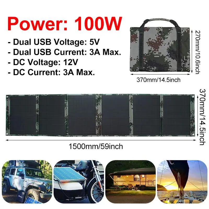 100W складное зарядное устройство для солнечных батарей 5 V/12 V 3A двойное usb-выходное устройство складные панели солнечных батарей для смартфонов ноутбуков планшетов на открытом воздухе