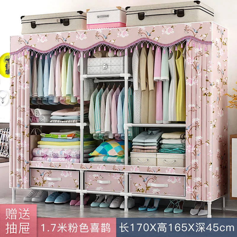 

Wide Cloth Wardrobe Steel Pipe Thickening Reinforcement Thickening Assembly Double Simple Large Fabric Storage Wardrobe Cloth