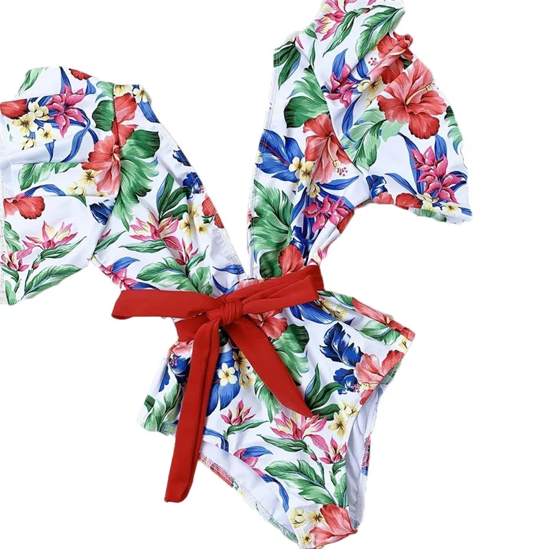 2020 Womens Swimming Costume Deep V Neck Monokini Swimwear Push Up Padded Bikini Floral One Piece Backless Swimsuit Biquini |