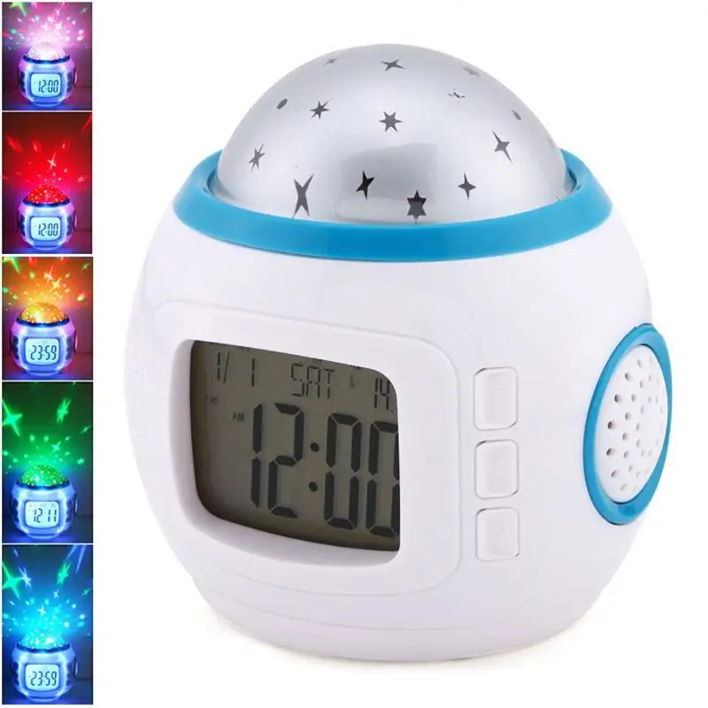 

LED Bedroom Kids Music Starry Sky Night Digital Glowing Alarm Clock Temperature Display Electronic Clock Kid Baby Christmas