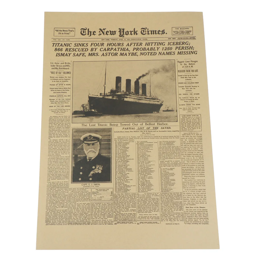 

Old Newspaper Retro Kraft Paper Classic The New York Times History Poster Titanic Shipwreck Home Decoration Wall Sticker