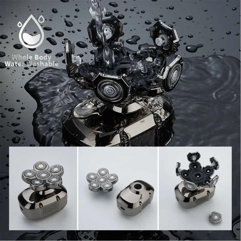 

6D Floating Electric Head Shaver Electric Razor Rechargeable Wet/Dry Use w/ Digital Display Cleaning Brush for Men Head