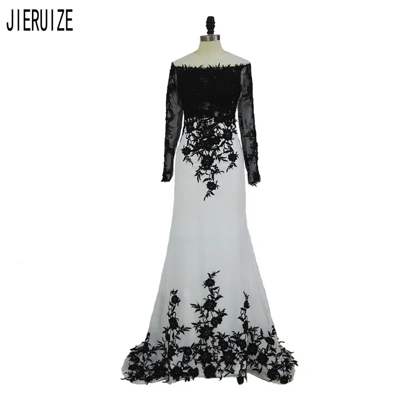 JIERUIZE современные свадебные платья русалки с круглым вырезом длинным рукавом